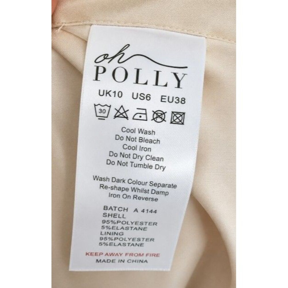 Oh Polly Balloon Sleeve Tie Waist Satin Mini Dress Cream Size US 6 UK 10 - Picture 7 of 7